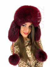Fox Fur Hat Saga Furs Aviator Hat Burgundy Color Trapper Fur Hat With Leather image 6