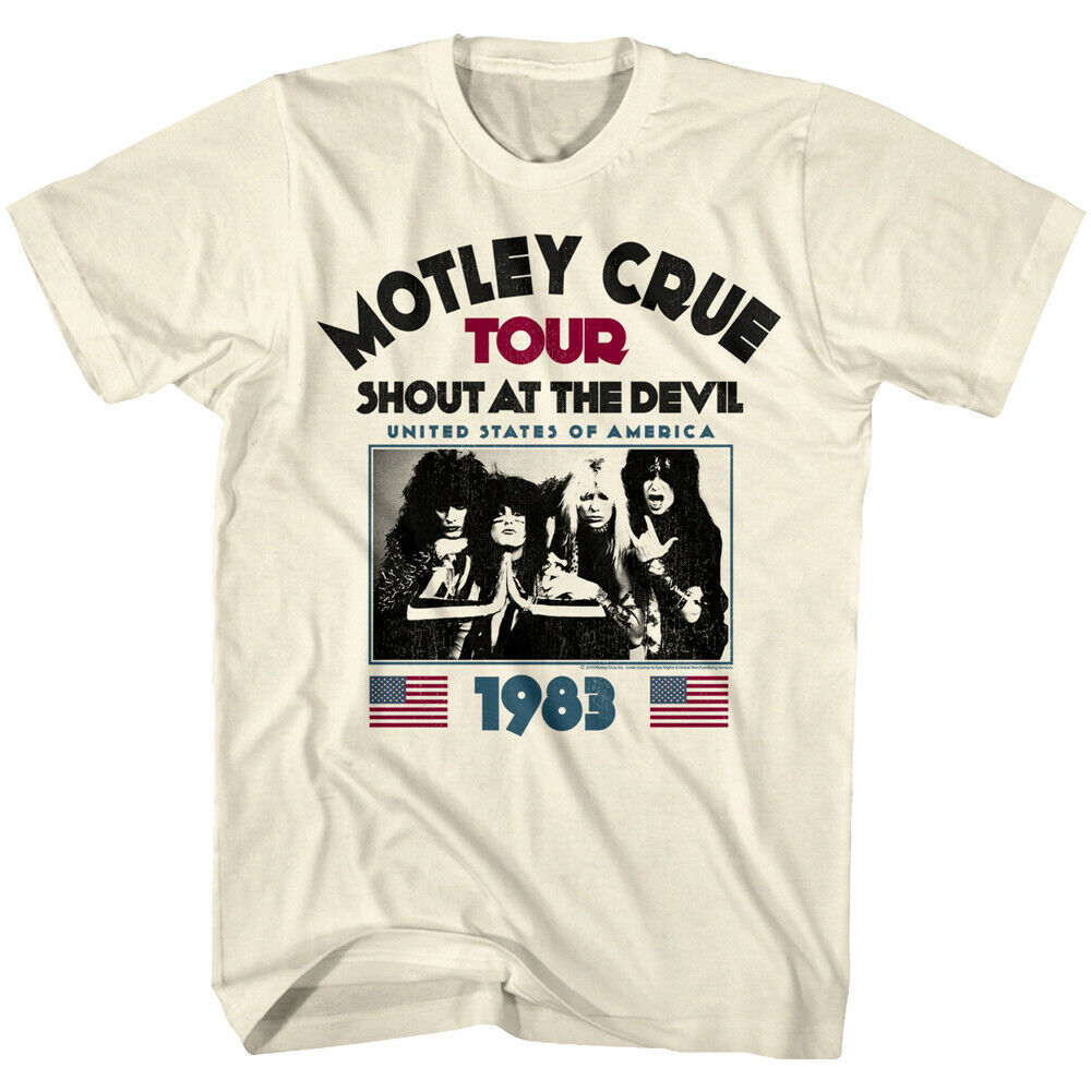 Motley Crue Shout at the Devil USA Tour 1983 Men's T Shirt Heavy Metal Rock Top