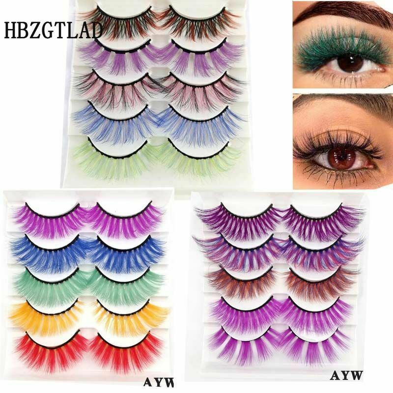 5 Pairs 3D Faux Colorful Mink Lashes Long Thick Fluffy Cilios