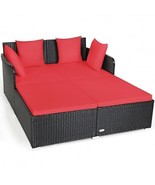 Outdoor Patio Rattan Daybed Thick Pillows Cushioned Sofa Furniture-Red -... - $323.57