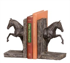 Horse Bookends Set 8.7" High Antiqued Bronze Finish Polyresin Galloping Books