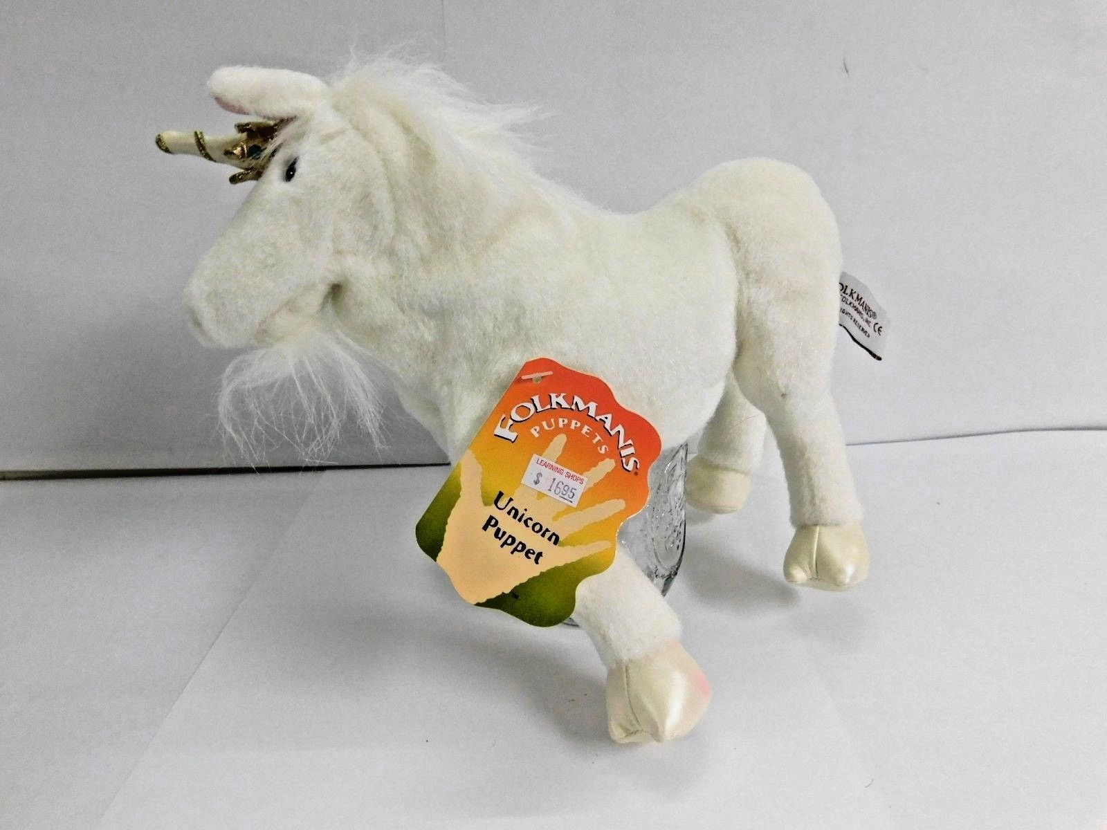 NWT Folkmanis Plush Floppy Unicorn Plush White Hand Puppet Fantasy