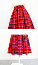 Winter RED Plaid Long Pleated Skirt Women Warm Woolen Full Pleated Holiday Skirt image 6