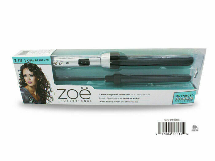 Zoe Professional 3-in-1 Hair Curler Advanced Titanium Curling Wands Irons Styler