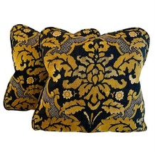 PR Pillow Covers 18&quot; Designer Covington Black Gold Orange Damask Leaf Sc... - $59.99