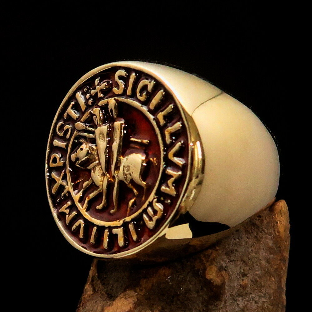 ROUND ANCIENT MENS TEMPLAR KNIGHT PINKY RING RIDING KNIGHTS SEAL ORANGE ...