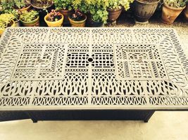 Fire pit propane bar table set 7 piece outdoor cast aluminum Palm Tree bar stool image 7
