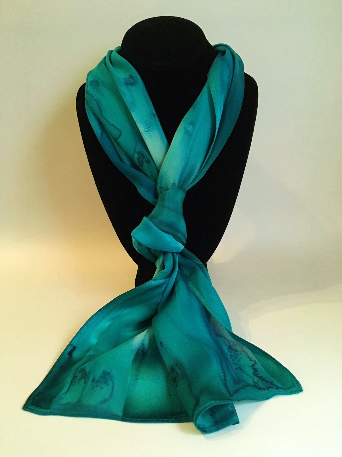 Hand Painted Silk Scarf Teal Green Blue Unique Womens Head Neck Wrap ...