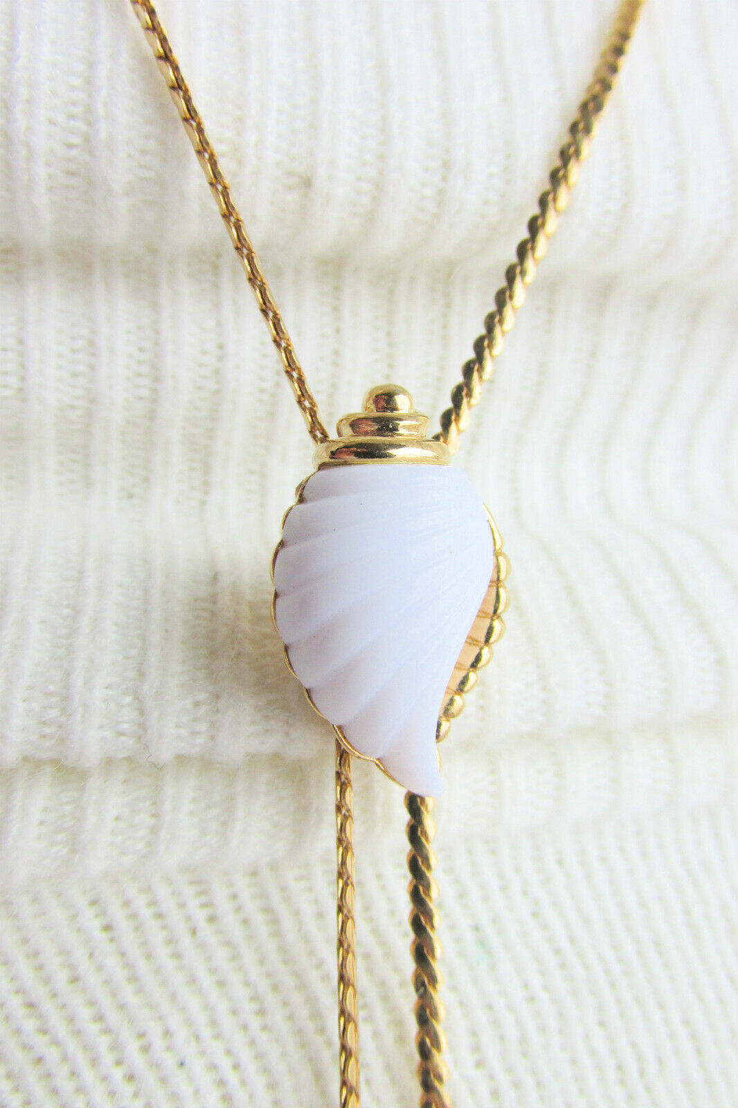 White Conch Sea Shell Necklace 26" Gold Plate Sliding Lariat Bolo