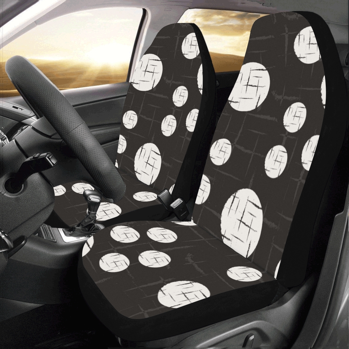 Monochrome Black White Seamless Universal Fit Auto Drive Car Seat
