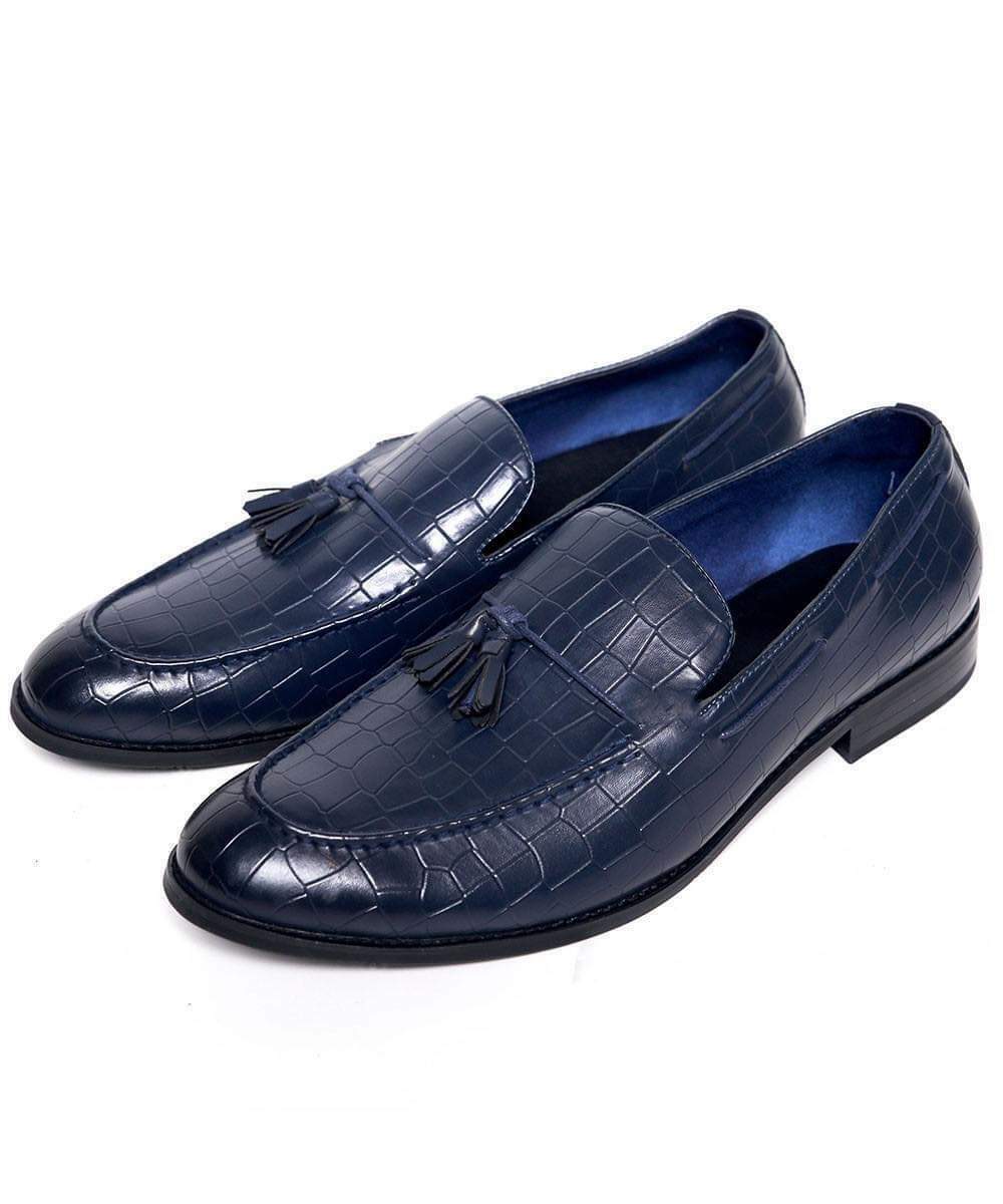 Handmade Men's Genuine Blue Calf Leather Crocodile Print Loafers & Slip On Shoes