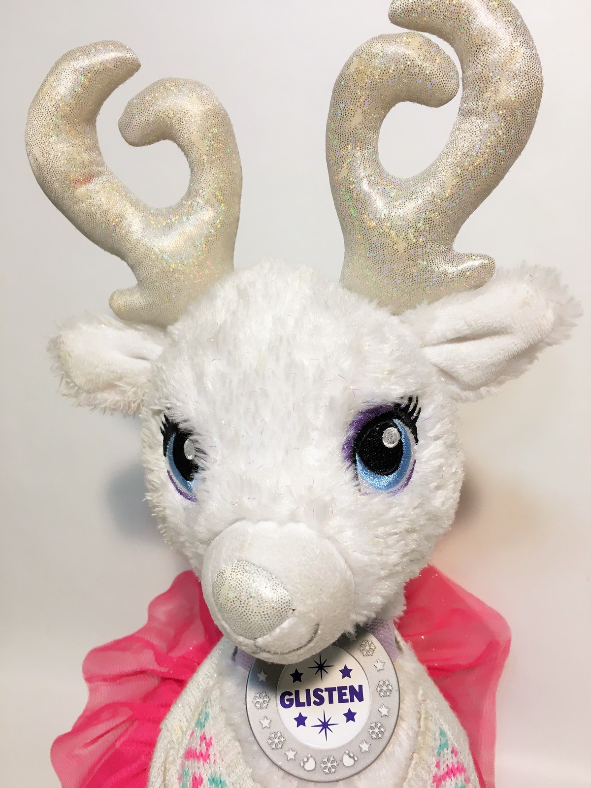 Build A Bear Glisten White Reindeer Plush Light Up Antlers Tutu Sweater