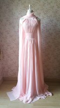 Baby Pink Halter Neck Sleeveless Maxi Cocktail Dress Chiffon Aline Evening Dress image 2