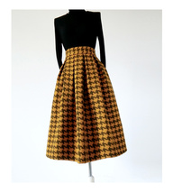 Women Black Houndstooth Skirt Winter Houndstooth Pleated Wool Party Skirt Plus image 9