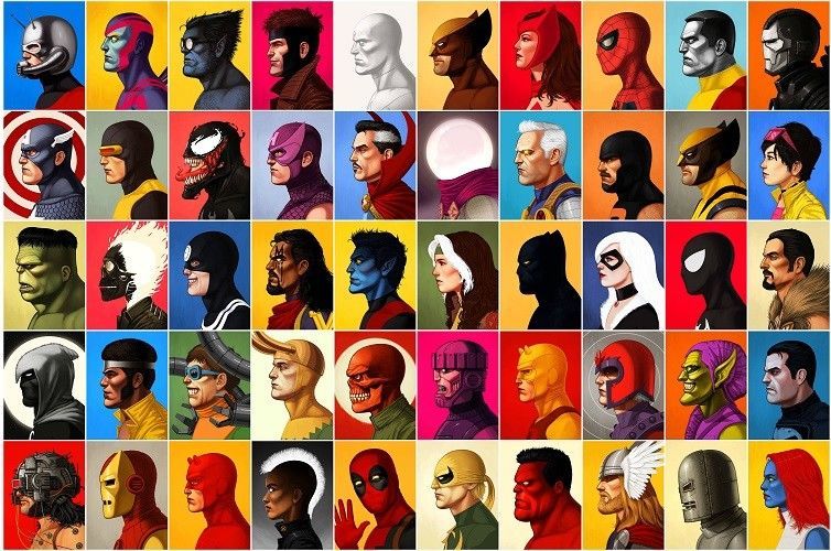 Marvel Comics Super Hero Collage Poster X-Men Venom Deadpool Avengers Art Print