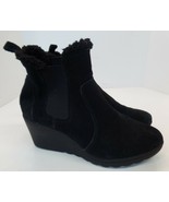 White Mountain Black Suede Wedge Slip on Booties Faux Fur Lined Sz 9 - $24.75