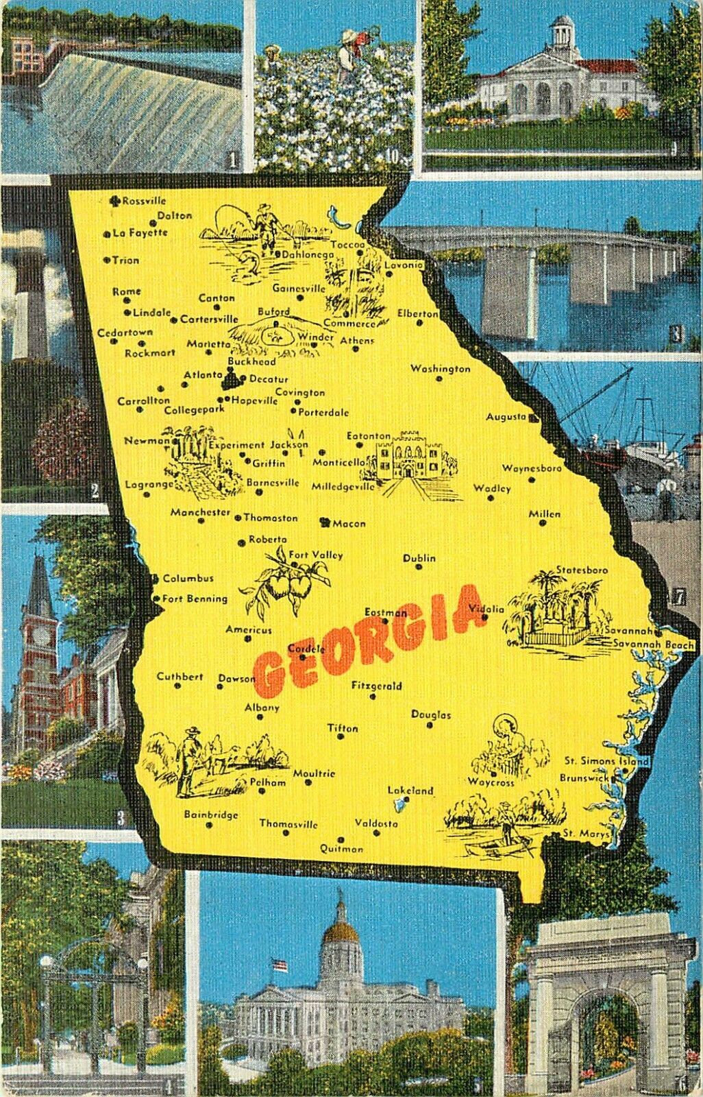 Linen Multiview Postcard; Map of Points of Interest EC Kropp
