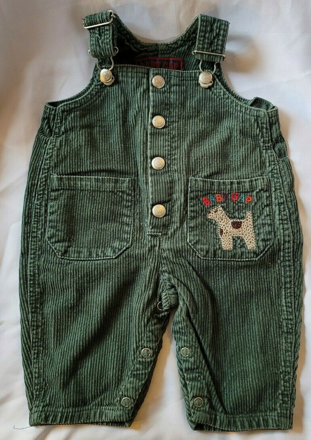 Vintage Baby Gap Green Corduroy Overalls Puppy Dog Embroidery 36 mos Boy Jumpsuits & Rompers