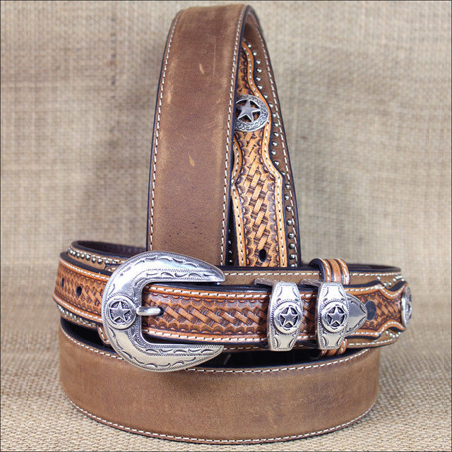 40 INCH WESTERN NOCONA LEATHER RANGER STAR CONCHO BROWN MENS BELT - Belts