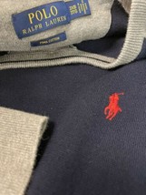 Polo Ralph Lauren Men Sweater 100% Pima Cotton V Neck Pullover Blue Gray... - $46.40