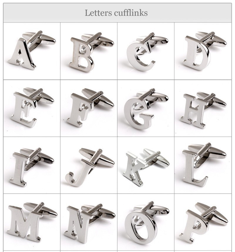 Men's Cufflinks, Letters color fashion letters design 26 letters copper material