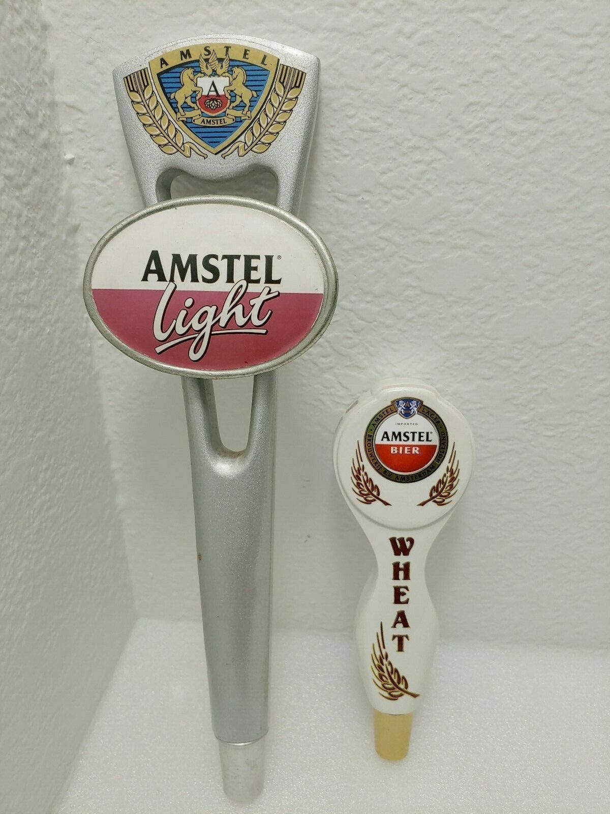 Draft Beer Keg Bar Tap Handle Lot of 2 Diff. Amstel Light & Wheat Shift