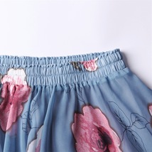 FLORAL Chiffon Long Skirt Dusty Blue Flower Silk Chiffon Skirt Summer Plus Size image 8