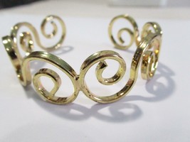Gold Tone Open Work Curlicue Cuff Bracelet Bright - $22.00