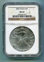 2002 AMERICAN SILVER EAGLE NGC MS69 BROWN LABEL PREMIUM QUALITY NICE COI... - $51.95