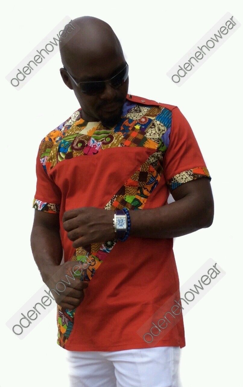 Odeneho Wear Men's Polished Cotton Top/Ankara & Embroidery African Clothing. 