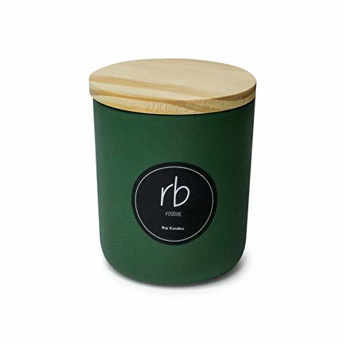 rosbas, Palo Santo Scented Soy Wax Candle, Olive Green Matte Glass Jar with Wood