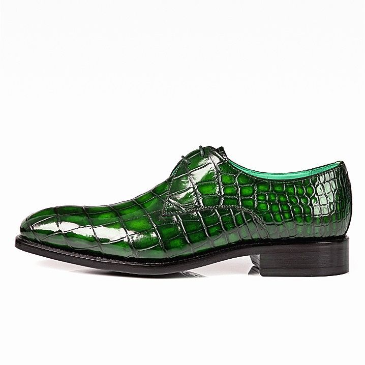 Bespoke Men's Green Crocodile Leather Lace-up Oxford Formal Dress Leather Shoes