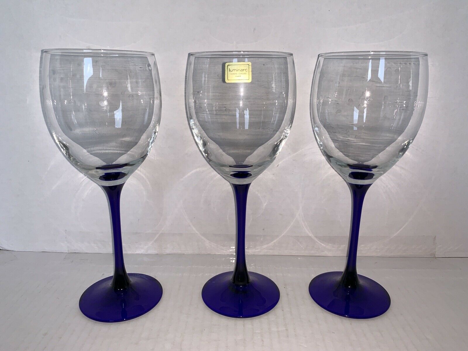 Set Of 3 Luminarc Cobalt Blue Stem Water Goblets 8 1/8” J.G. Durand