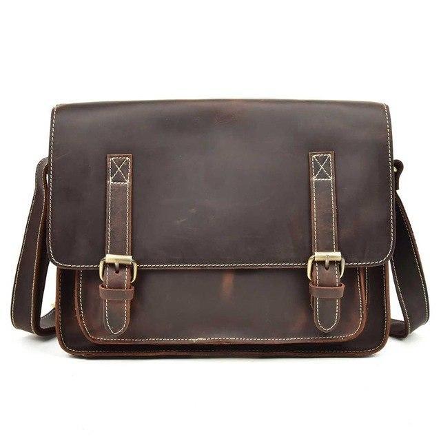 Vintage crazy horse leather messenger bag A4 Genuine leather shoulder bag Men's Accessories
