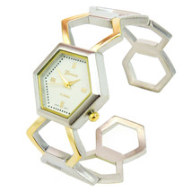 2Tone Hexagon Shape Fashion Women's Bangle Cuff Watch - $24.99