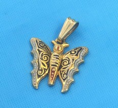 Vintage Golden Spanish Damascene Butterfly Pendant - $32.00