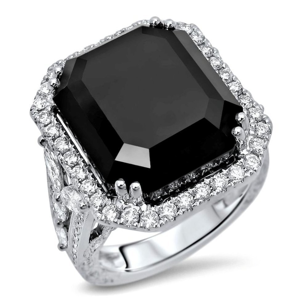 23 1/5ct Black Diamond Emerald Cut Engagement Ring With 14k White Gold ...