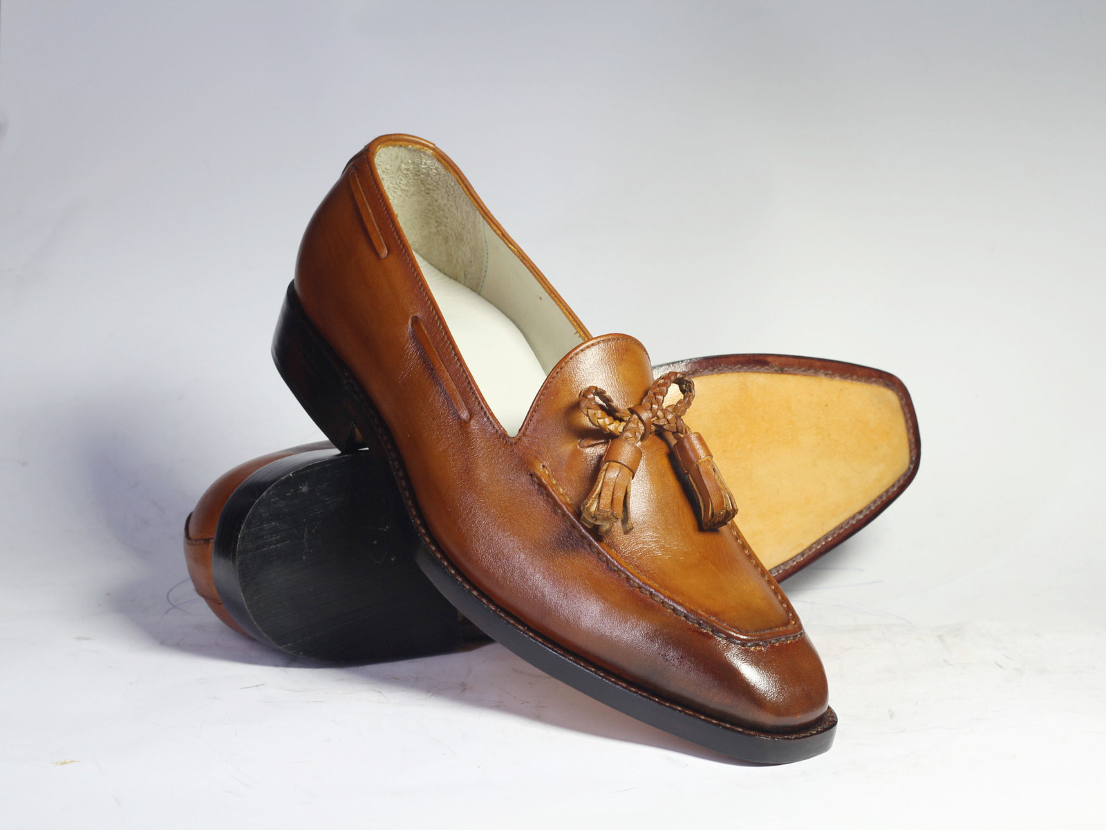 Handmade Men's Brown Leather Tassel Loafer Shoes, Men Dress Formal Fashion Shoes