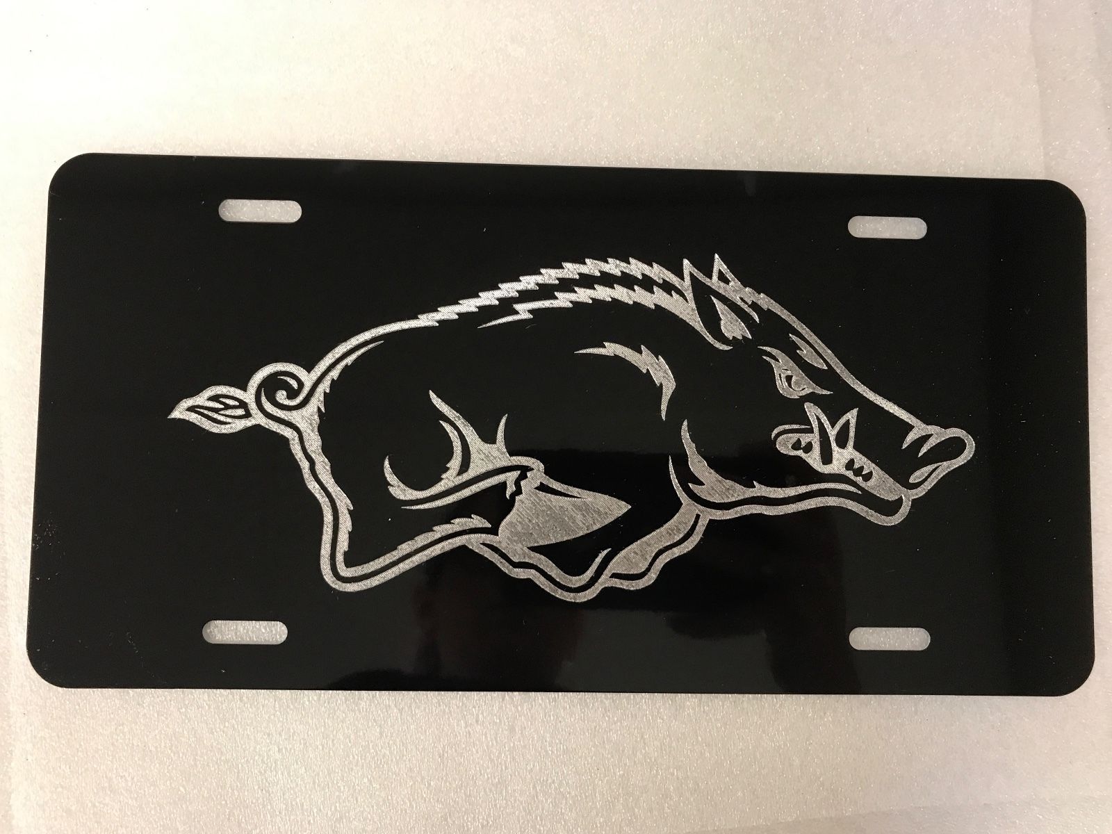 Arkansas Razorbacks Logo Car Tag Diamond Etched on Aluminum License