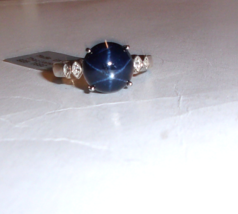 Blue Star Sapphire Round &amp; White Topaz Round Ring, Silver, 925 Size 7, 6... - $115.00