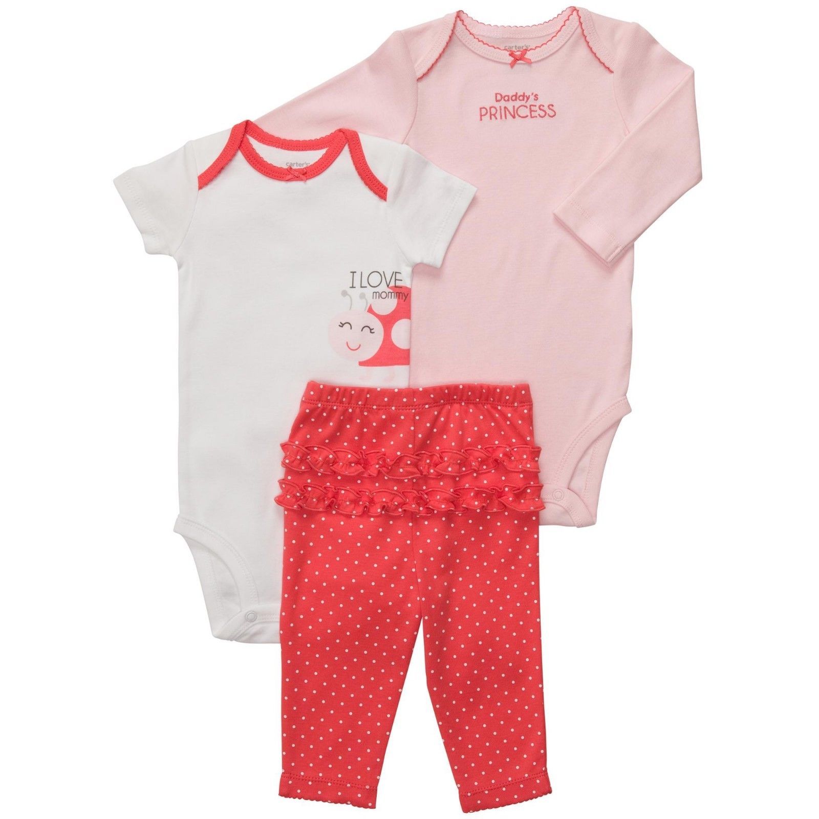 NEW NWT Girls Carters Lady Bug 3 Piece Set 12 Months Bodysuits Pants Princess