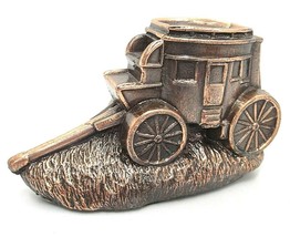 Vintage Copper Metal Stage Coach Figurine Wagon Carriage Felt Bottom - $9.40