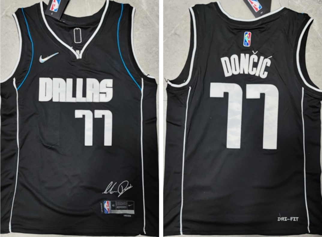 Dallas Mavericks 77 Luka Doncic Stitched Jersey 75th anniversary MVP black