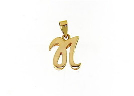 18K YELLOW GOLD LUSTER PENDANT WITH INITIAL N LETTER N MADE IN ITALY 0.71 INCHES image 1