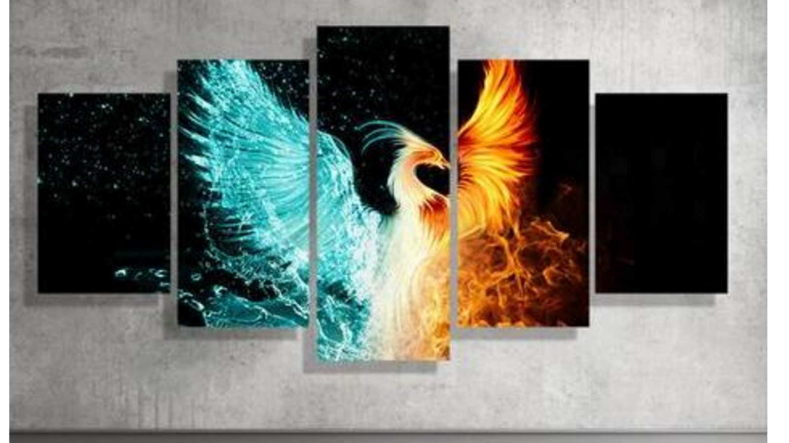 Framed 5 Pcs Phoenix Water and Fire Painting Printed Canvas Wall Art