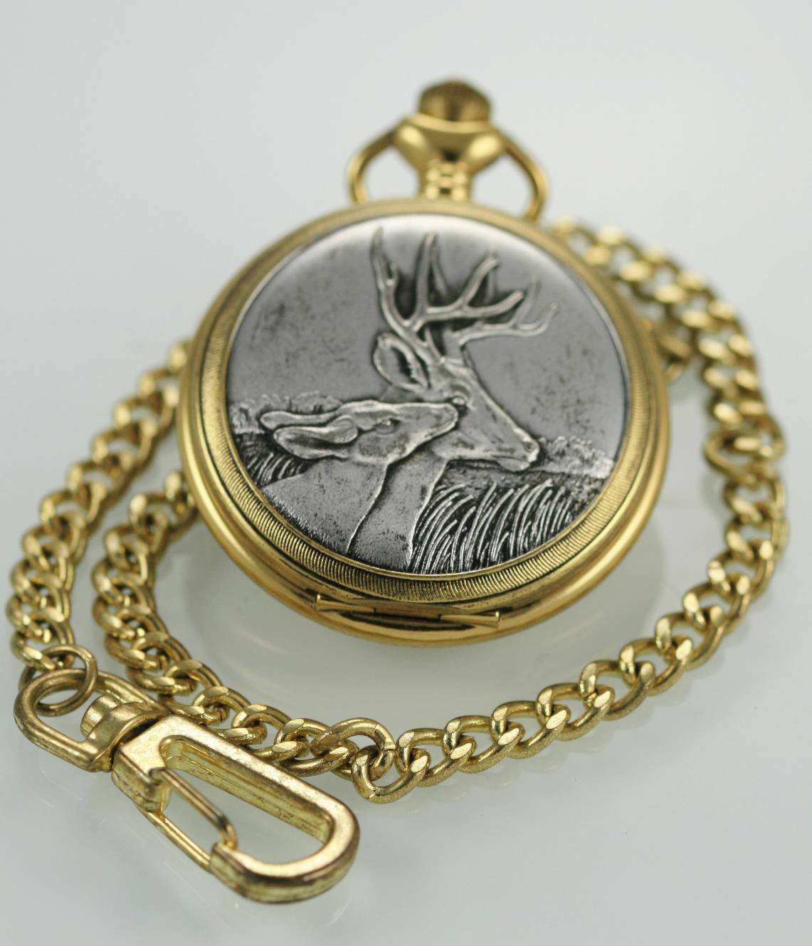 Phillip Crowe Swiss Men's Flip Fob Gold Easy Read Quartz Battery Pocket Watch Wristwatches