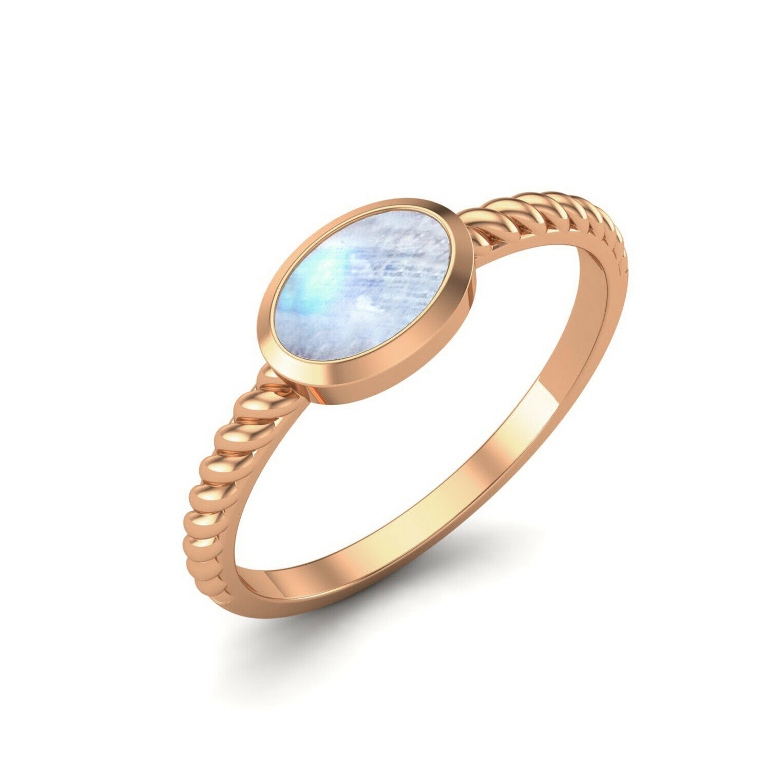 0.50 Ctw Oval Moonstone 9K Rose Gold Stackable Women Ring