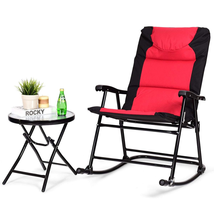 3 Pieces Outdoor Folding Rocking Chair Table Set with Cushion image 7