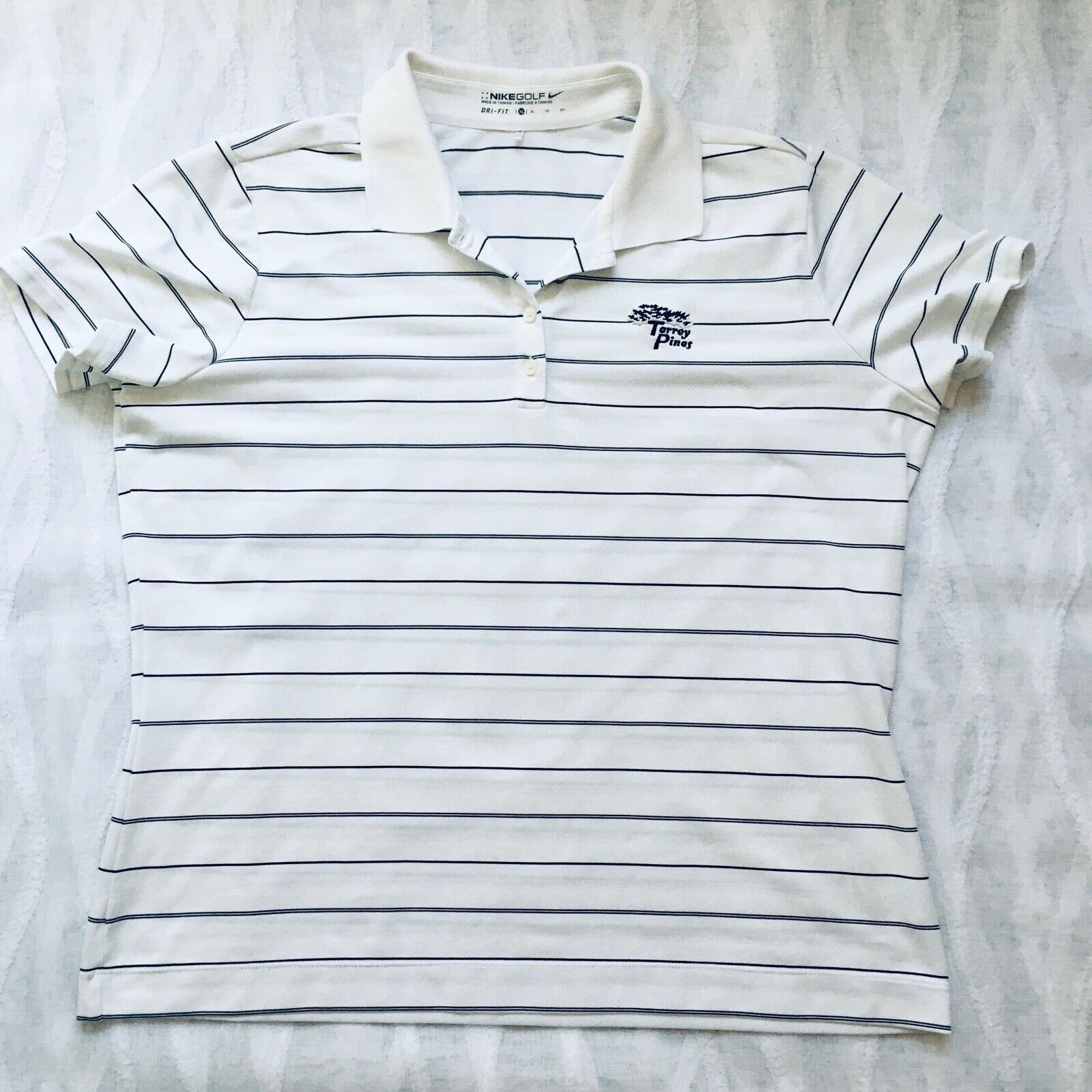 Nike Golf Torrey Pines Pinstripe Polo Women’s XL Dri-Fit Fitted Tiger Woods Mint - $19.95