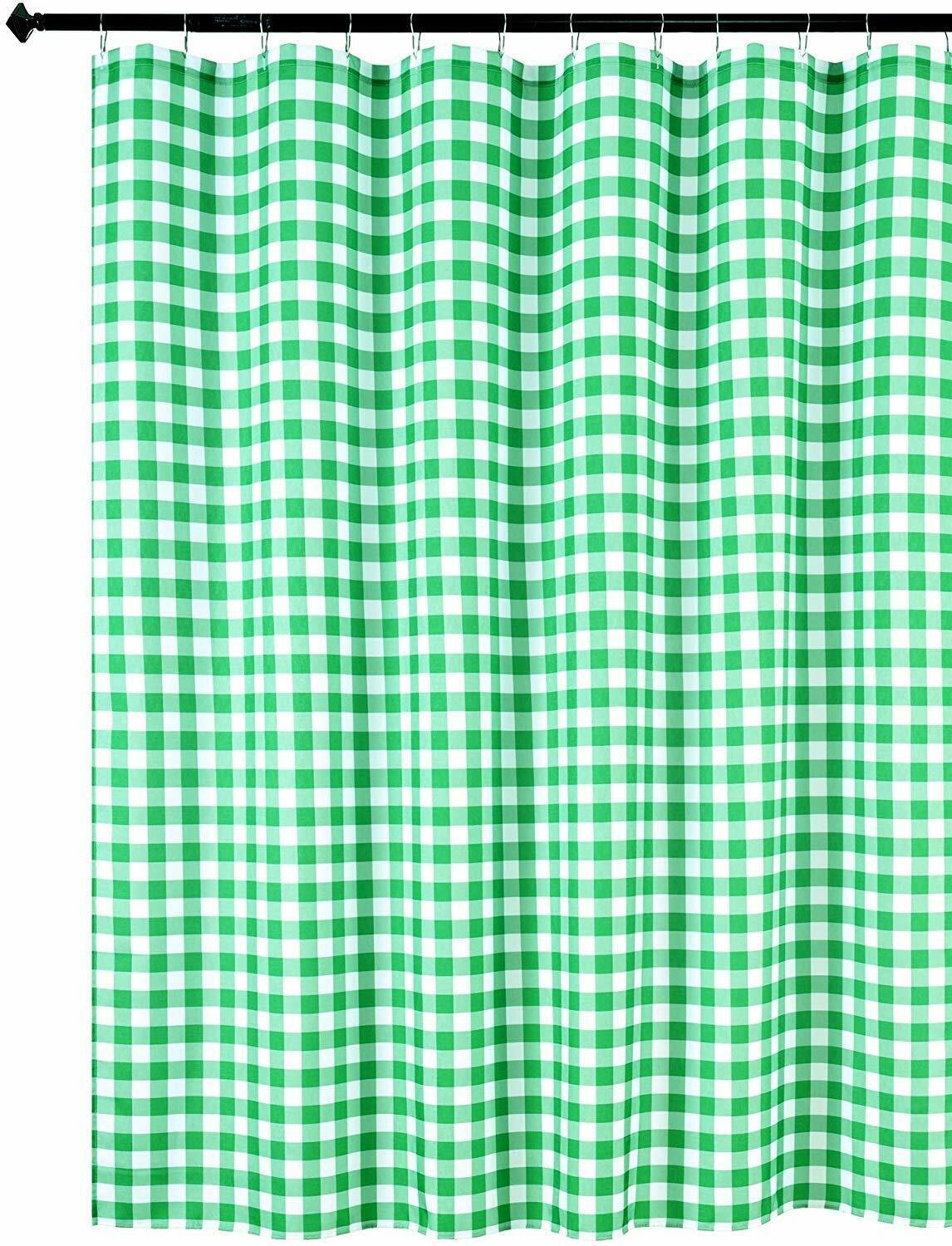 Green Plaid Checkered Gingham Romantic Farmhouse Textured Fabric Shower Curtain Shower Curtains